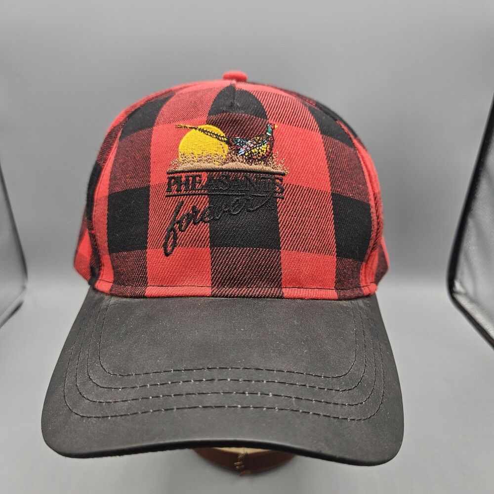 Pheasants Forever Hat Cap Black Adjustable Snapback Hunting Red Plaid